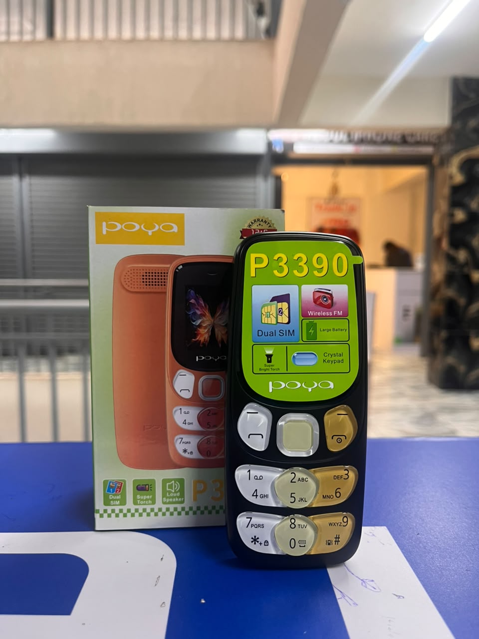 Poya P3390 Featured Kabambe Mobile Phone with dualSIM Card, Loud Speaker, Facebook, Vibration Alarm, HD Camera Calculator, Powerful battery, Wireless FM & Big Torch reliable type c charger color black