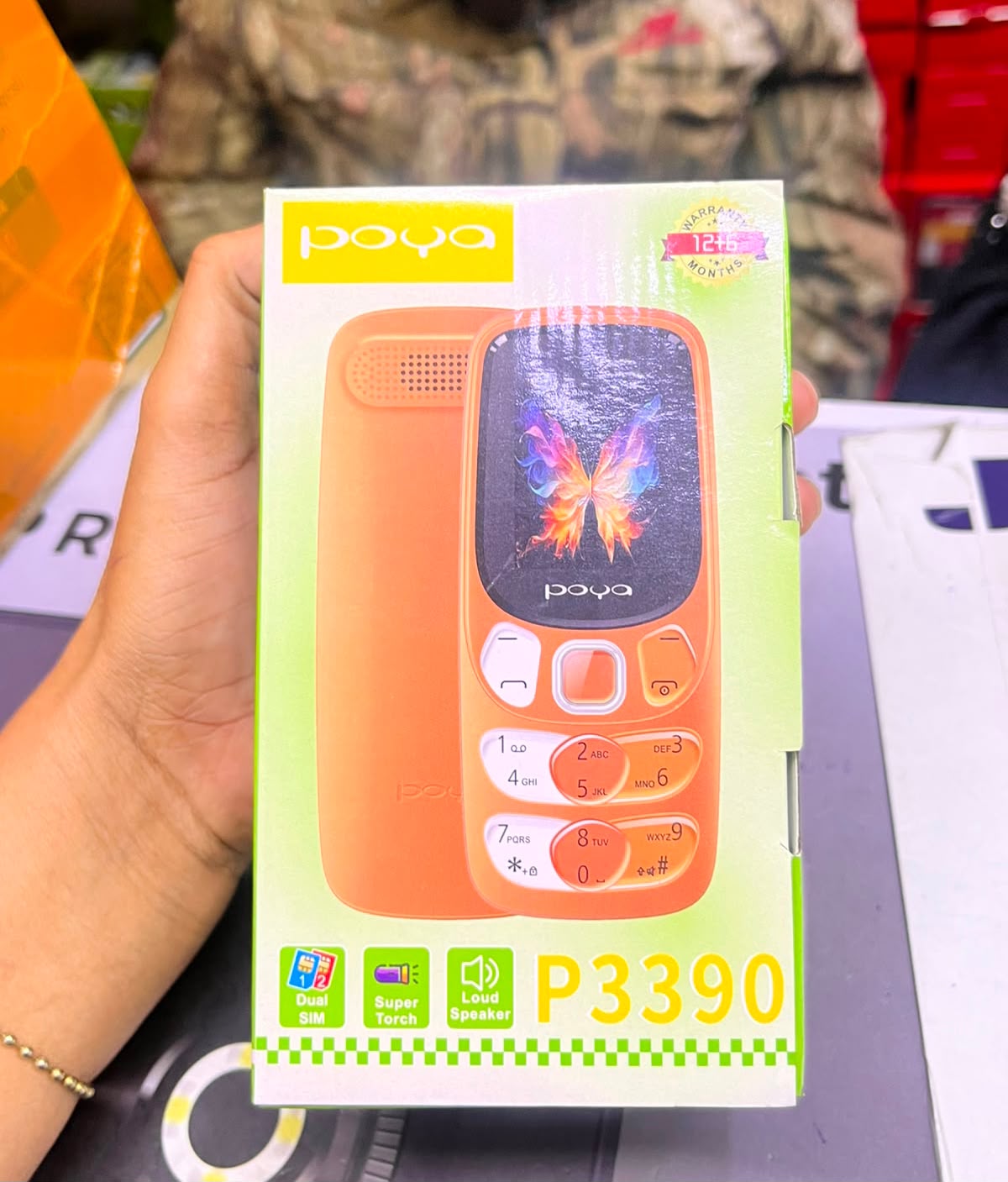 Poya P3390 Featured Kabambe Mobile Phone with dualSIM Card, Loud Speaker, Facebook, Vibration Alarm, HD Camera Calculator, Powerful battery, Wireless FM & Big Torch reliable type c charger color black