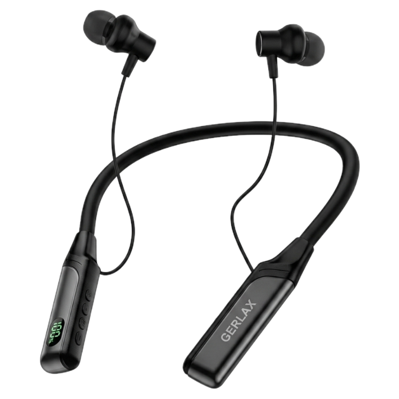 Gerlax H23 Dynamic Neckband Wireless Headset with Smart LCD Battery Display Premium Earphones for Crystal Clear Audio High Performance Earpods for Music Lovers Compatible with All Android Phones