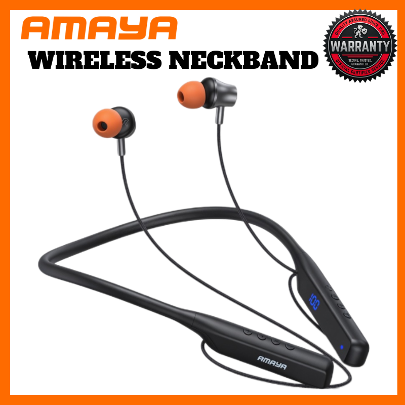 Amaya AEP-E10D Wireless Neckband Bluetooth Earphones with 75H Playtime, Sports Magnetic Earbuds for All Smartphones, 365 Days Warranty Premium Audio Wireless Earbuds for iOS and Android Devices