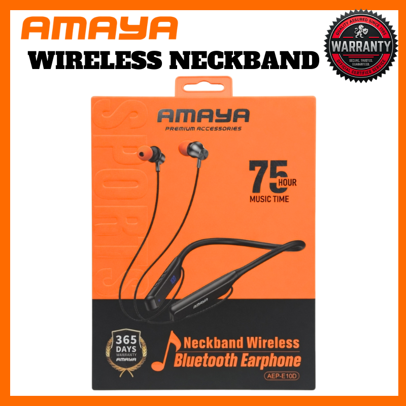Amaya AEP-E10D Wireless Neckband Bluetooth Earphones with 75H Playtime, Sports Magnetic Earbuds for All Smartphones, 365 Days Warranty Premium Audio Wireless Earbuds for iOS and Android Devices