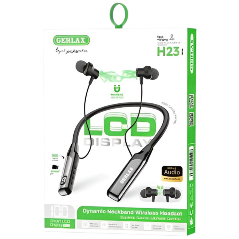 Gerlax H23 Dynamic Neckband Wireless Headset with Smart LCD Battery Display Premium Earphones for Crystal Clear Audio High Performance Earpods for Music Lovers Compatible with All Android Phones
