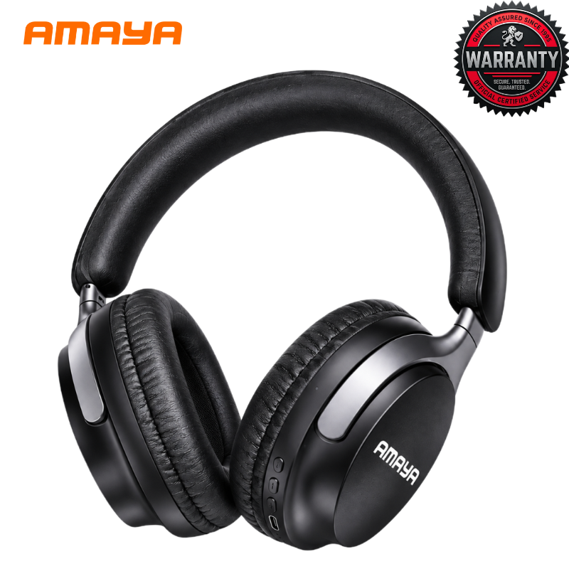 AMAYA AEB-H310 Wireless Over-Ear Headphones Bluetooth 5.3 Pure Bass Sound USB-C Charging Built-In Microphone 3.5mm AUX Wired Connection Cushioned Ear Pads for Music Calls Head Phones