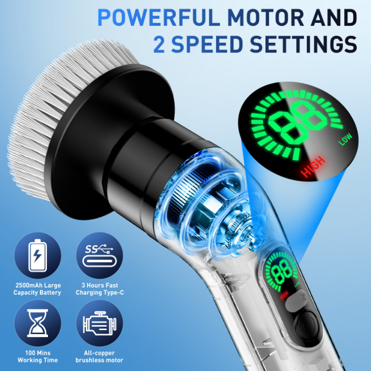 Powerful Rechargeable 9 in1 Electric Spin Scrubber Brush – Powered Cleaning Tool