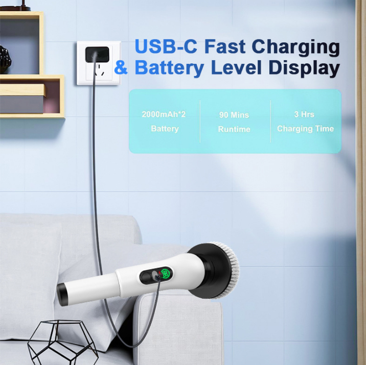 Powerful Rechargeable 9 in1 Electric Spin Scrubber Brush – Powered Cleaning Tool