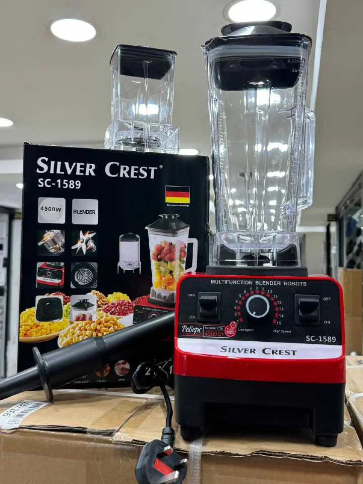 Silver Crest Commercial 2-in-1 Blender and Grinder Heavy Duty Kitchen Appliance Multi-Function Smoothie Maker with Milling Attachment Stainless Steel Blades High Speed Motor for Commercial and Home Us