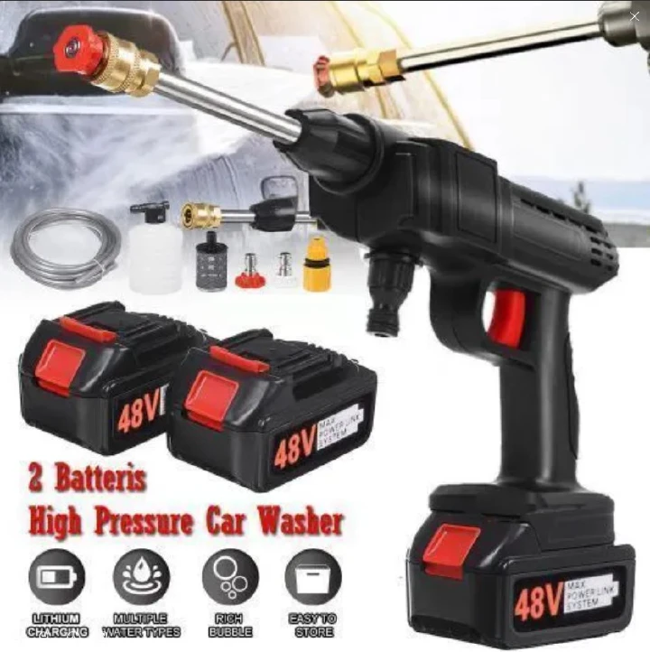 Wireless Car Wash Spray Gun Machine Portable High Pressure Cleaning Gun with Rechargeable Lithium Battery Dual Battery System Cordless Pressure Washer for Car Home Garden Cleaning