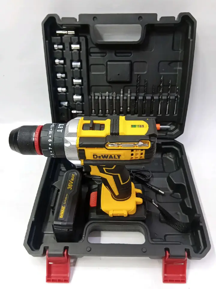 DeWalt 36V Cordless Drill Machine Heavy Duty Metal Chuck Power Drill Driver with Rechargeable Battery High Performance DIY Construction and Professional Tool Kit for Drilling and Screwing Tasks