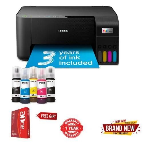 Epson L3250 EcoTank All-in-One Wireless Printer Print Scan Copy Portable Office Ink Tank Printer Black with Free A4 Ream Papers Easy Setup High Efficiency Home & Office Use
