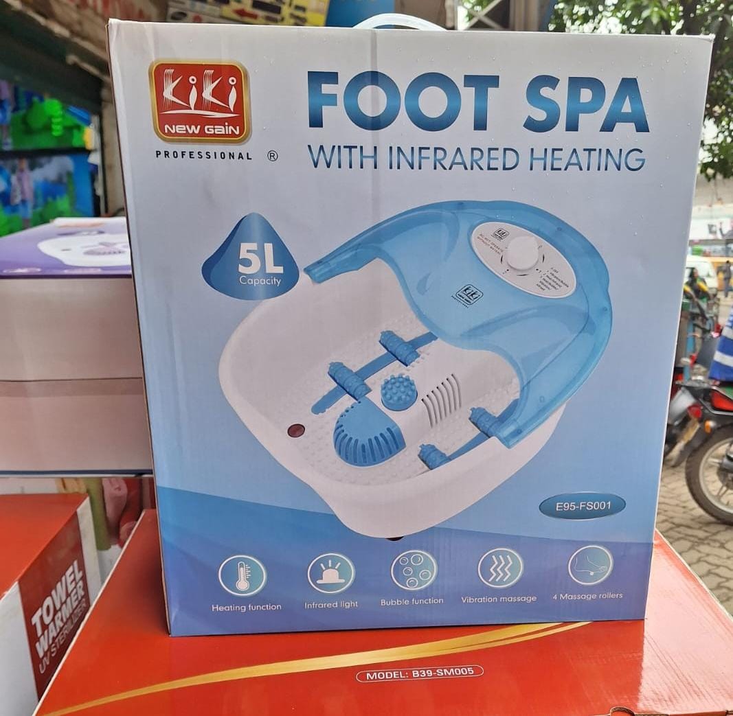 Foot Spa Massager 5L Kiki New Gain Professional  Infrared Heating Bubble & Vibration Massage Foot Soaking Machine with 4 Massage Rollers Blue and White Relaxation Therapy Foot Spa for Home Use