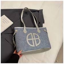 HB Luxury 2 in 1 Denim Tote Bag Set with Pouch - Premium Leather Trim Large Capacity Shoulder Handbag for Women Ladies Girls School College Office Work Travel Casual Fashion Crossbody Bags - Brown Bla