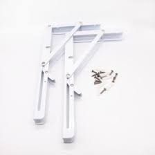 10 Inch Space Saving Foldable Shelf Bracket White - Heavy Duty Metal Collapsible Wall Mount Floating Table Brackets, Triangular Folding Shelf Support Hinge for Room, Office, Garage (2 PCS/Set)