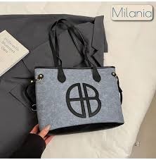 HB Luxury 2 in 1 Denim Tote Bag Set with Pouch - Premium Leather Trim Large Capacity Shoulder Handbag for Women Ladies Girls School College Office Work Travel Casual Fashion Crossbody Bags - Brown Bla