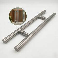 7011 Stainless Steel H-Style Glass Door Handle 60/100cm SS Back-to-Back Pull Handle Set for Commercial Office Shopfront Frameless Glass Modern Wooden Entryway Push Pull Bar Hardware Replacement Silver