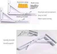 10 Inch Space Saving Foldable Shelf Bracket White - Heavy Duty Metal Collapsible Wall Mount Floating Table Brackets, Triangular Folding Shelf Support Hinge for Room, Office, Garage (2 PCS/Set)