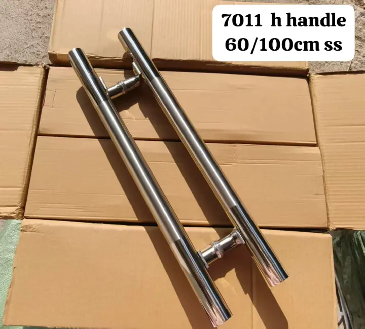 7011 Stainless Steel H-Style Glass Door Handle 60/100cm SS Back-to-Back Pull Handle Set for Commercial Office Shopfront Frameless Glass Modern Wooden Entryway Push Pull Bar Hardware Replacement Silver
