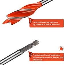 Heavy Duty Wood Auger Drill Bit Set 1/4 Inch Hex Shank Quick Change Stubby Spade Bits Orange Flute High Speed Carbon Steel Boring Hole Opener Drilling Tool for Carpenter Woodworking Hardware .      .