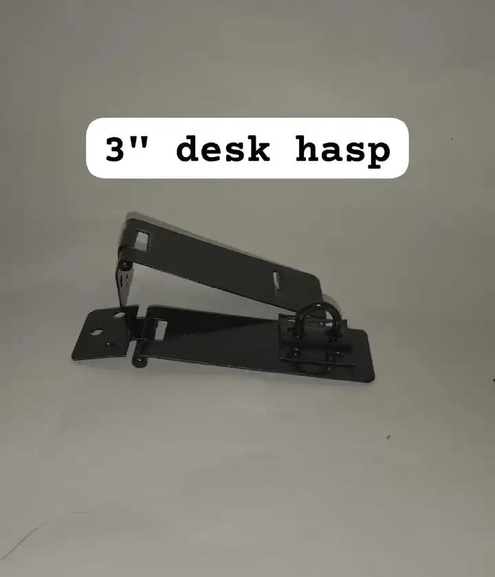 12pcs ,3" Heavy Duty Safety Desk Hasp and Staple Latch Lock Black Iron Security Door Catch Hinge Clasp for Office Desks Wooden Drawers Wardrobes Cupboards School Lockers Storage Toolboxes Cabinets.