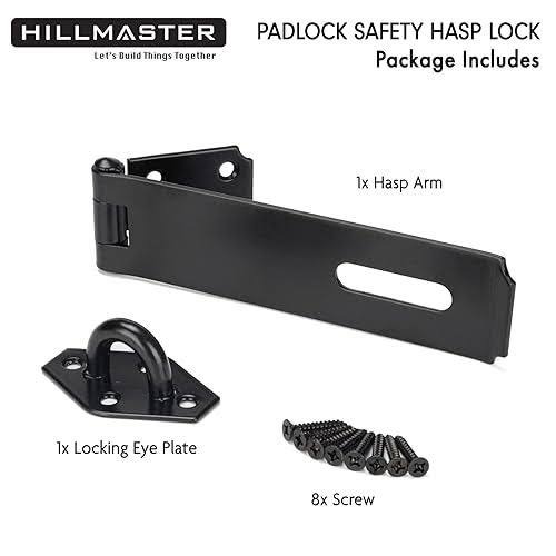 12pcs ,3" Heavy Duty Safety Desk Hasp and Staple Latch Lock Black Iron Security Door Catch Hinge Clasp for Office Desks Wooden Drawers Wardrobes Cupboards School Lockers Storage Toolboxes Cabinets.