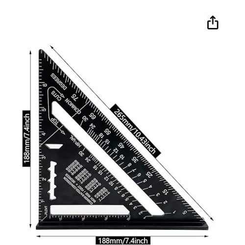 Generic 7-Inch Aluminum Alloy Rafter Speed Square Framing Triangle Ruler Matte Black Woodworking Measuring Layout Tool Protractor Miter Angle Gauge Carpenter Square .                                 .