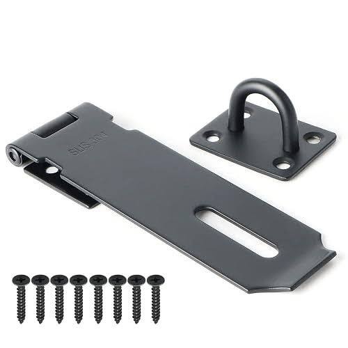 12pcs ,3" Heavy Duty Safety Desk Hasp and Staple Latch Lock Black Iron Security Door Catch Hinge Clasp for Office Desks Wooden Drawers Wardrobes Cupboards School Lockers Storage Toolboxes Cabinets.