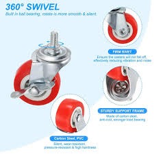 4Pcs Heavy Duty 2 Inch Red Swivel Caster Wheels with Dual Locking Brakes SG-50 Polyurethane Trolley Rollers Universal Top Plate Replacement Kit for Furniture Workbenches Carts Industrial Hardware Set.