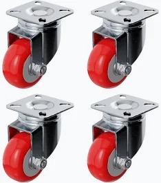 4Pcs Heavy Duty 2 Inch Red Swivel Caster Wheels with Dual Locking Brakes SG-50 Polyurethane Trolley Rollers Universal Top Plate Replacement Kit for Furniture Workbenches Carts Industrial Hardware Set.