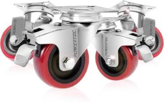4Pcs Heavy Duty 2 Inch Red Swivel Caster Wheels with Dual Locking Brakes SG-50 Polyurethane Trolley Rollers Universal Top Plate Replacement Kit for Furniture Workbenches Carts Industrial Hardware Set.