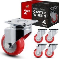 4Pcs Heavy Duty 2 Inch Red Swivel Caster Wheels with Dual Locking Brakes SG-50 Polyurethane Trolley Rollers Universal Top Plate Replacement Kit for Furniture Workbenches Carts Industrial Hardware Set.
