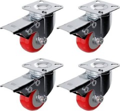 4Pcs Heavy Duty 2 Inch Red Swivel Caster Wheels with Dual Locking Brakes SG-50 Polyurethane Trolley Rollers Universal Top Plate Replacement Kit for Furniture Workbenches Carts Industrial Hardware Set.