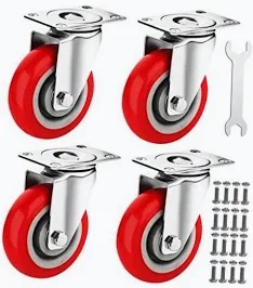 4Pcs Heavy Duty 2 Inch Red Swivel Caster Wheels with Dual Locking Brakes SG-50 Polyurethane Trolley Rollers Universal Top Plate Replacement Kit for Furniture Workbenches Carts Industrial Hardware Set.