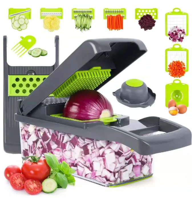 Vegetable Chopper Onion Chopper Mandolin Slicer Pro 13 in 1professional food Choppermultifunctional Vegetable Chopper and Slicer, Dicing Machine, AdjustableVegetable Cutter With Container(grey)