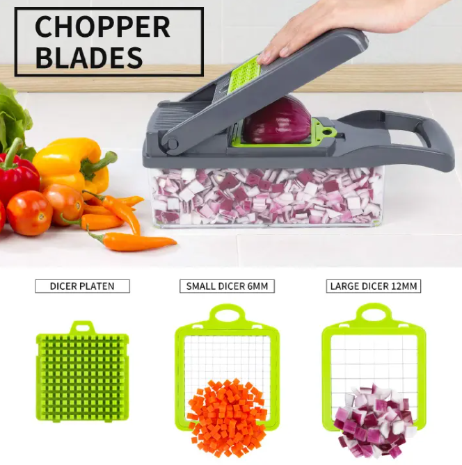 Vegetable Chopper Onion Chopper Mandolin Slicer Pro 13 in 1professional food Choppermultifunctional Vegetable Chopper and Slicer, Dicing Machine, AdjustableVegetable Cutter With Container(grey)