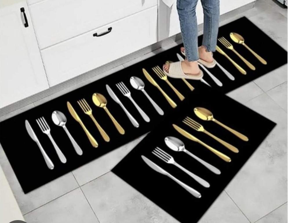 2PCS Non-Slip Kitchen Floor Mats Set – Rubber Back Anti-Fatigue Rugs (120x40cm + 60x40cm)