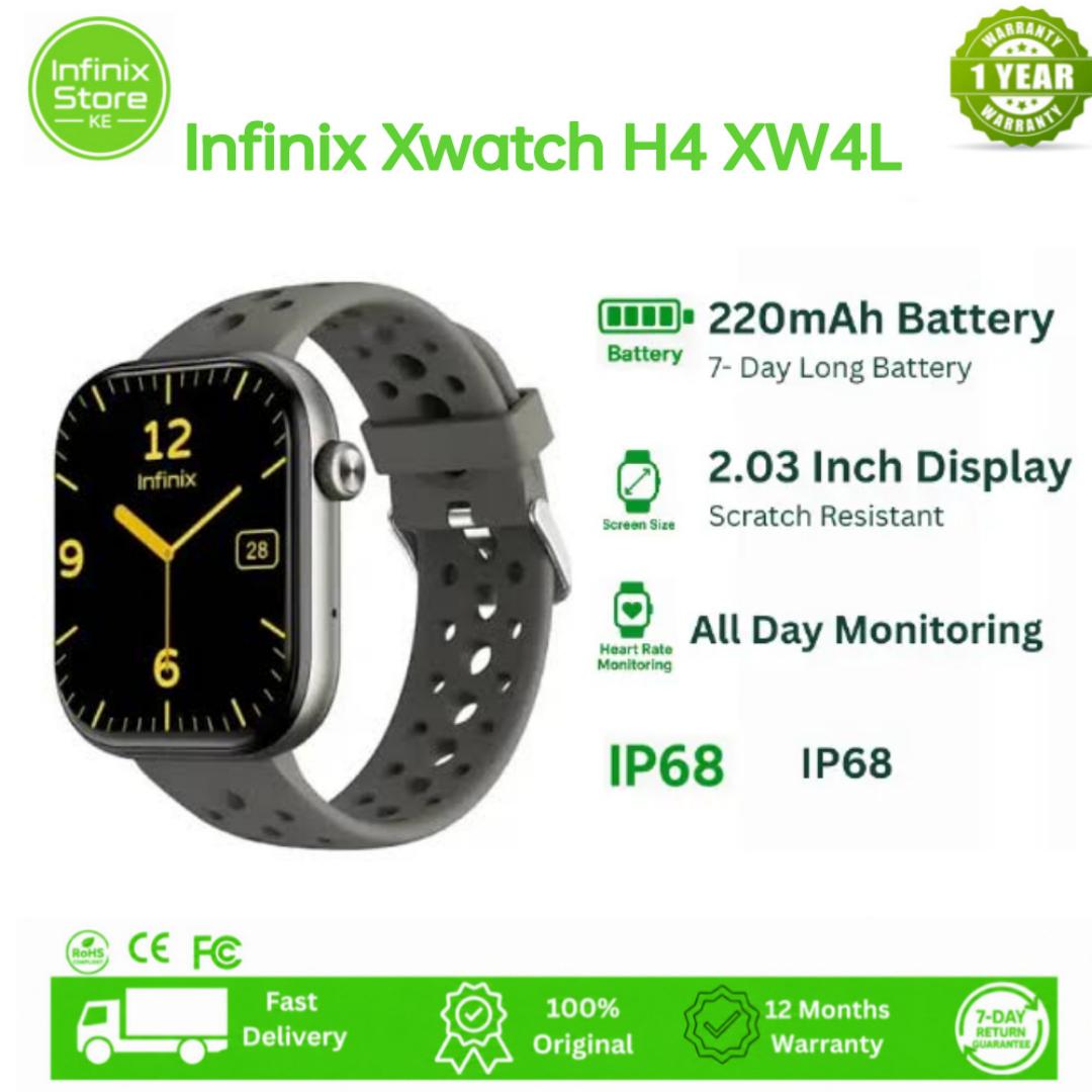 [NEW ARRIVAL]Infinix XWatch H4 XW4L Smart Watch 2.04 inches Full Touch HD Color Screen Waterproof Grade:IP68 (Life Waterproof), Battery Capacity:300mAh Lithium Polymer, Magnetic Charging,