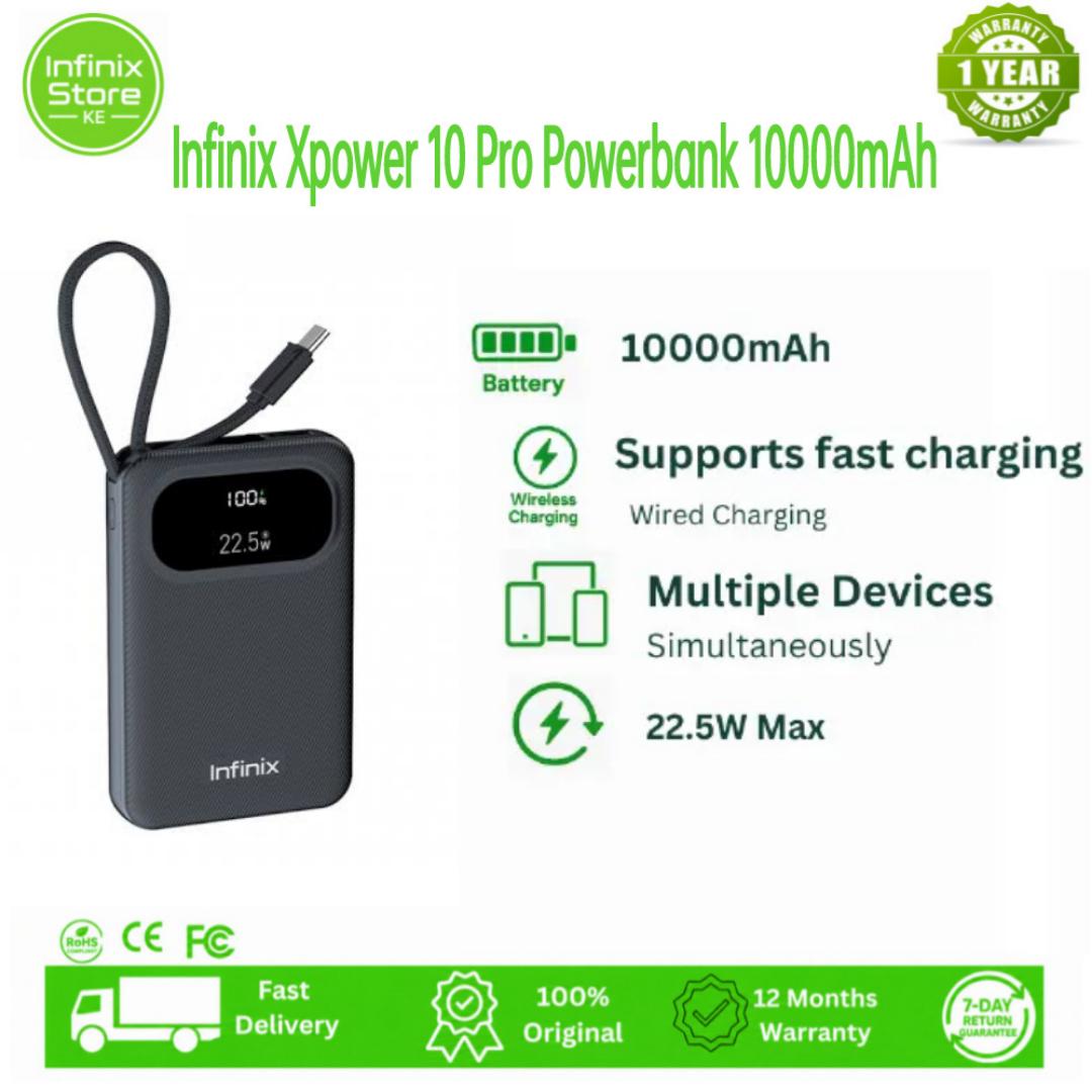 [New Arrival] Infinix Xpower 10 Pro Powerbank 10000mAh 22.5W Max Charging Type C USB A/Type C Output Type-c cable output Thin and Light Design Charge 3 Devices Simultaneously Fast Charging Powerbank
