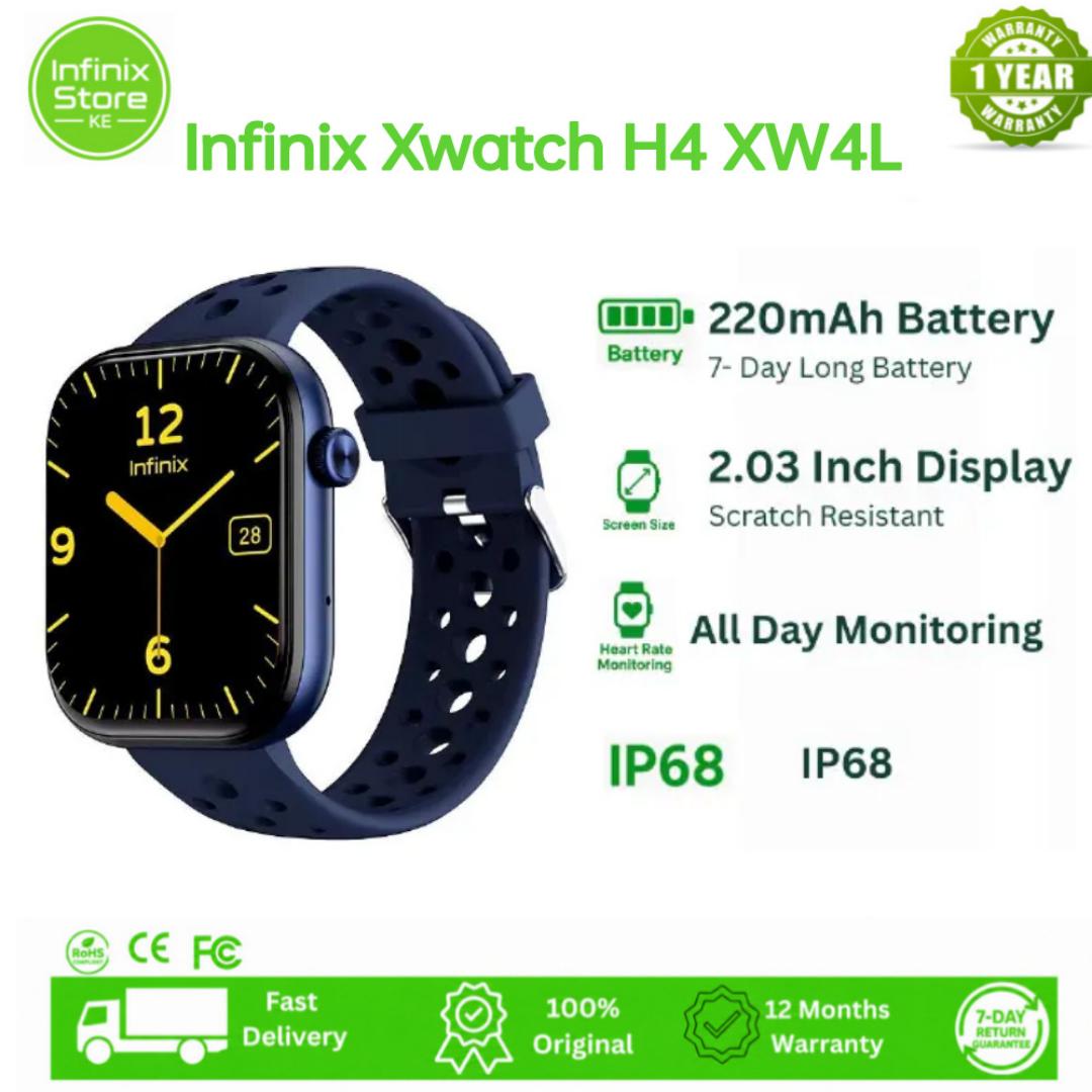 [NEW ARRIVAL]Infinix XWatch H4 XW4L Smart Watch 2.04 inches Full Touch HD Color Screen Waterproof Grade:IP68 (Life Waterproof), Battery Capacity:300mAh Lithium Polymer, Magnetic Charging,
