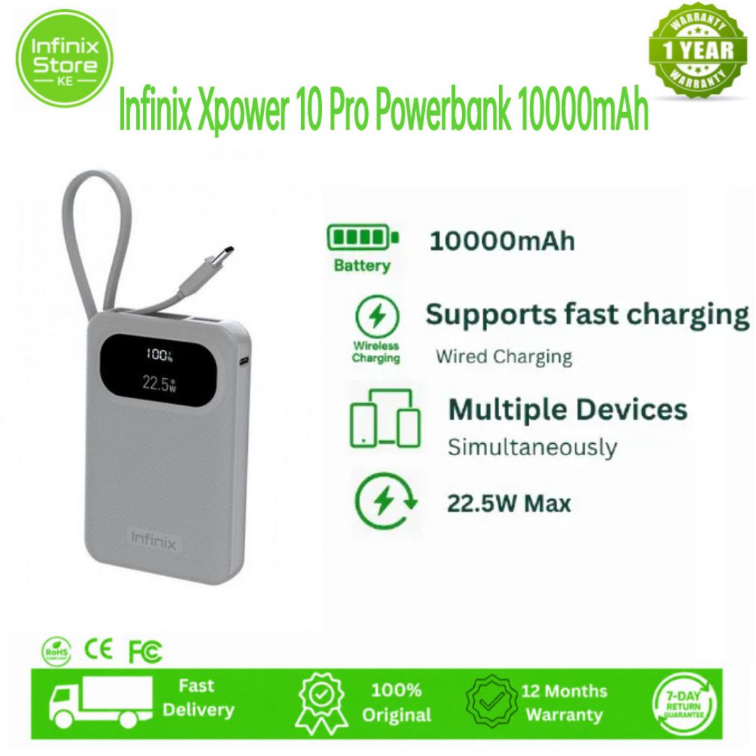 [New Arrival] Infinix Xpower 10 Pro Powerbank 10000mAh 22.5W Max Charging Type C USB A/Type C Output Type-c cable output Thin and Light Design Charge 3 Devices Simultaneously Fast Charging Powerbank