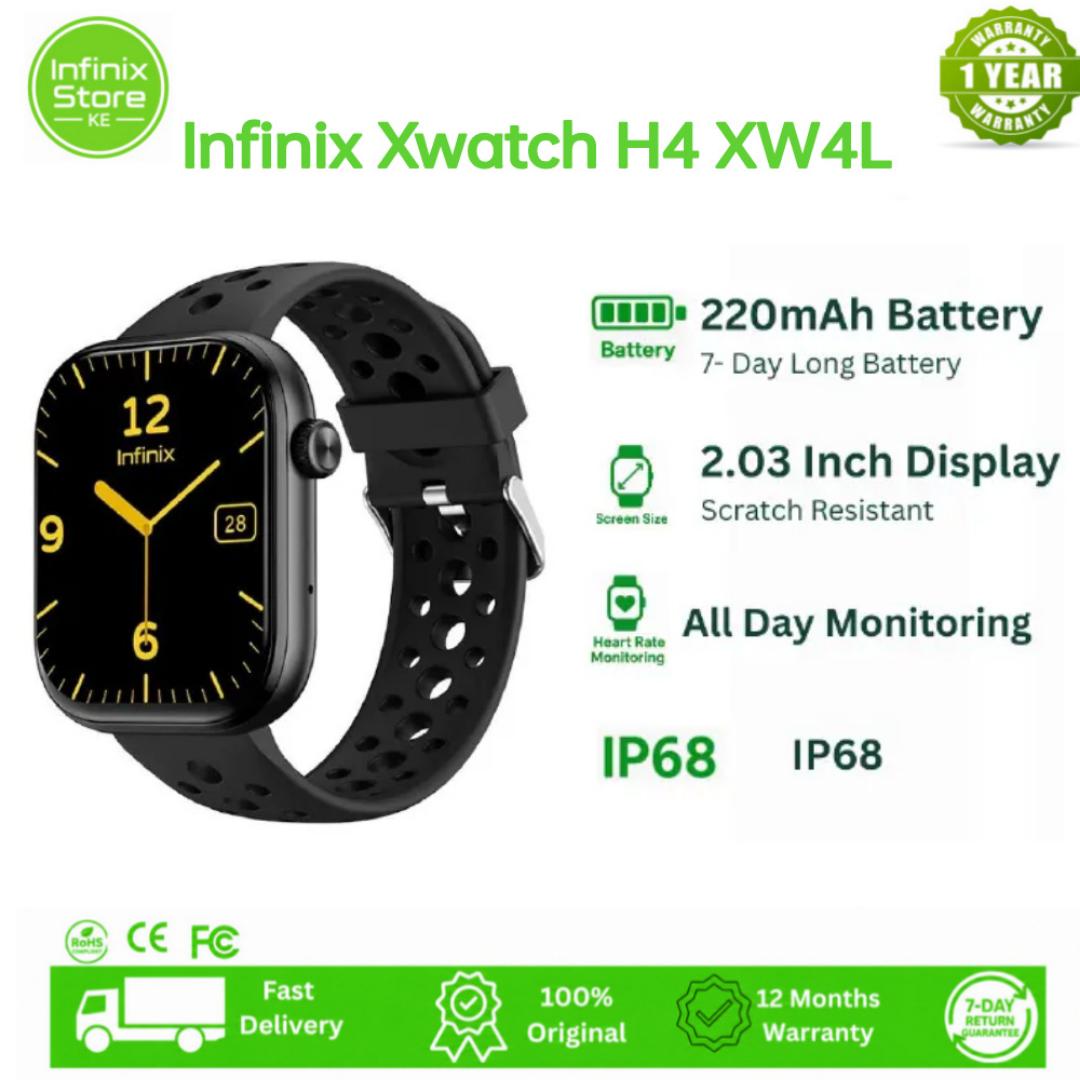 [NEW ARRIVAL]Infinix XWatch H4 XW4L Smart Watch 2.04 inches Full Touch HD Color Screen Waterproof Grade:IP68 (Life Waterproof), Battery Capacity:300mAh Lithium Polymer, Magnetic Charging,
