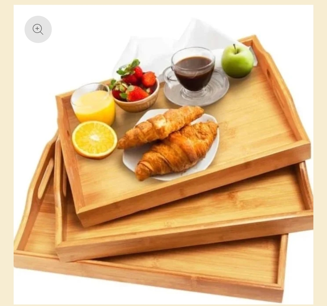 3-Tier Bamboo Serving Tray Set – Wooden Breakfast, Food & Tea Serving Trays with Handles Natural Bamboo Rectangular Serving Tray