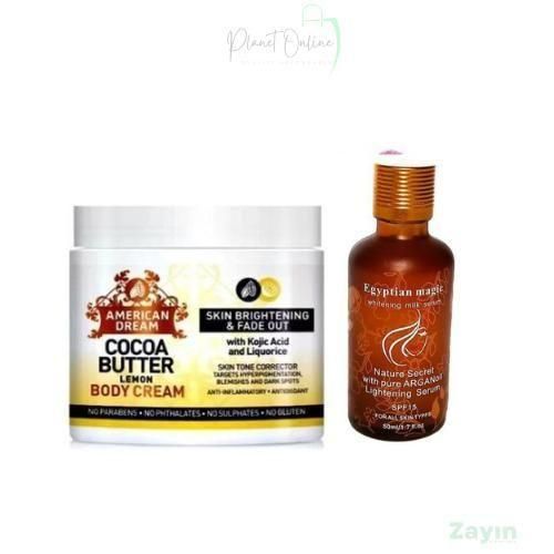 American Dream Skin Brightening Combo - Lemon Cocoa Butter For Skin Brightening & Fade Out- Kojic Acid & Egyptian Magic Serum