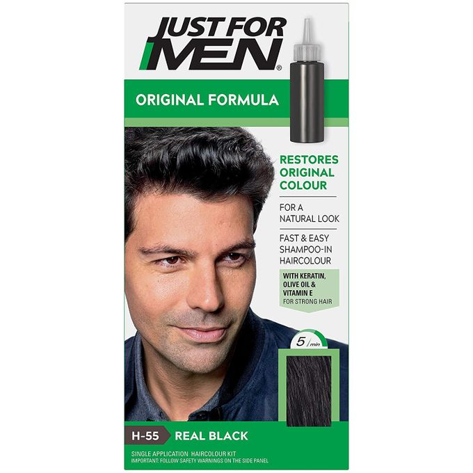 Just For Men Hair Colour Real Black H55 - 0.5 kg, Male, Blends Grey in 5 Minutes