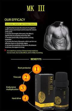MK III Men's Penis enlargement 100% pure essential oil. MK authentic male Herbal Penis enlargement oils helps with permanent thickening and growth for the penis. It also helps to delay ejaculation