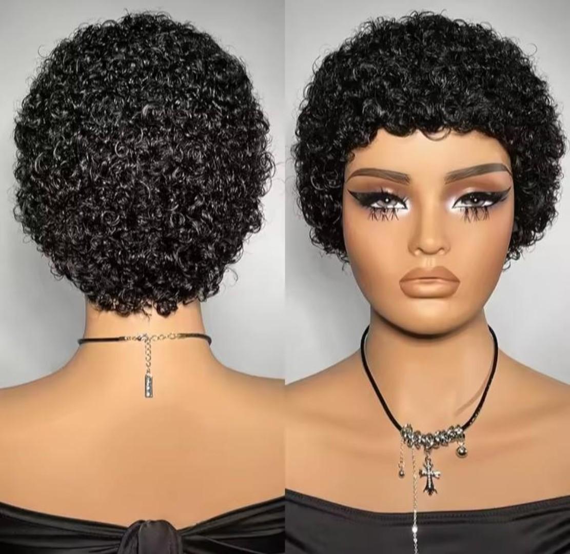 Elegant short curly synthetic pixie wig black