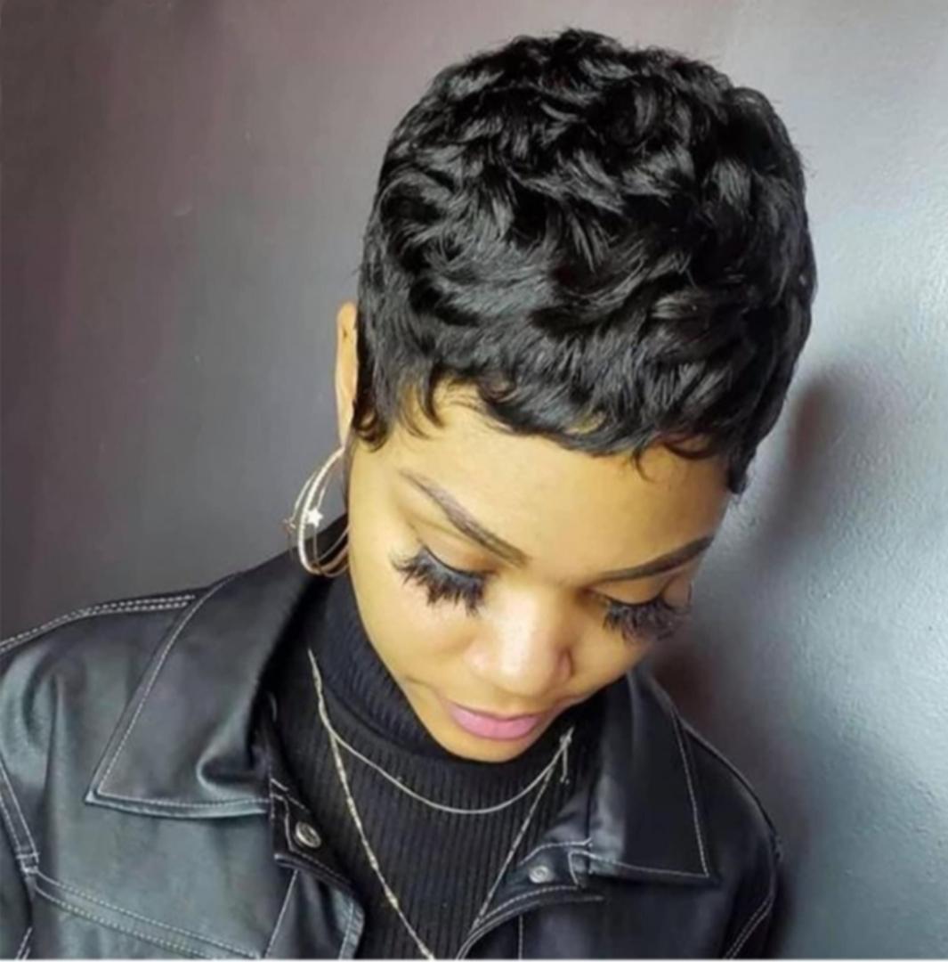 Elegant Human hair short pixie wig black