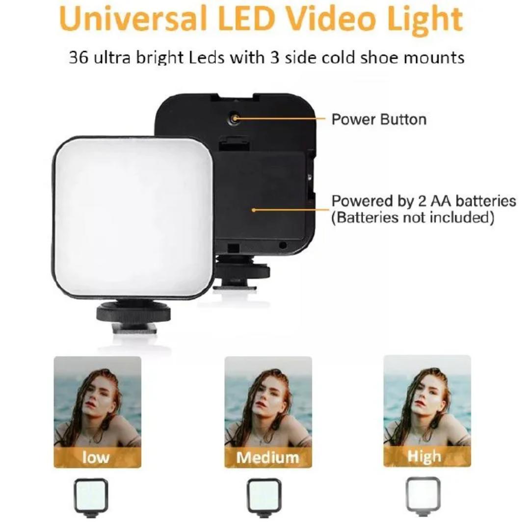 Camera Video Recording Vlogging Kit for Video Making, Mic, Mini Tripod Stand, LED Light & Phone Holder Clip for Making Videos Podcasting Black