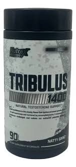 Nutrex Research Tribulus 1400 supplement bottle designed to support natural testosterone levels.