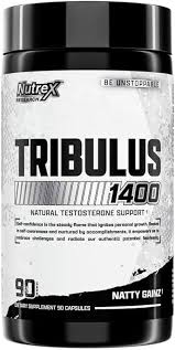Nutrex Research Tribulus 1400 supplement bottle designed to support natural testosterone levels.