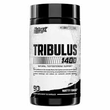 Nutrex Research Tribulus 1400 supplement bottle designed to support natural testosterone levels.