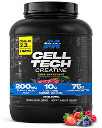 Muscletech Cell-Tech Creatine Powder 1.32kg Fruit Punch, 10g Creatine per Serving, 5g Aminos & 200mg ALA, Research-Backed Muscle Builder Dietary Supplement